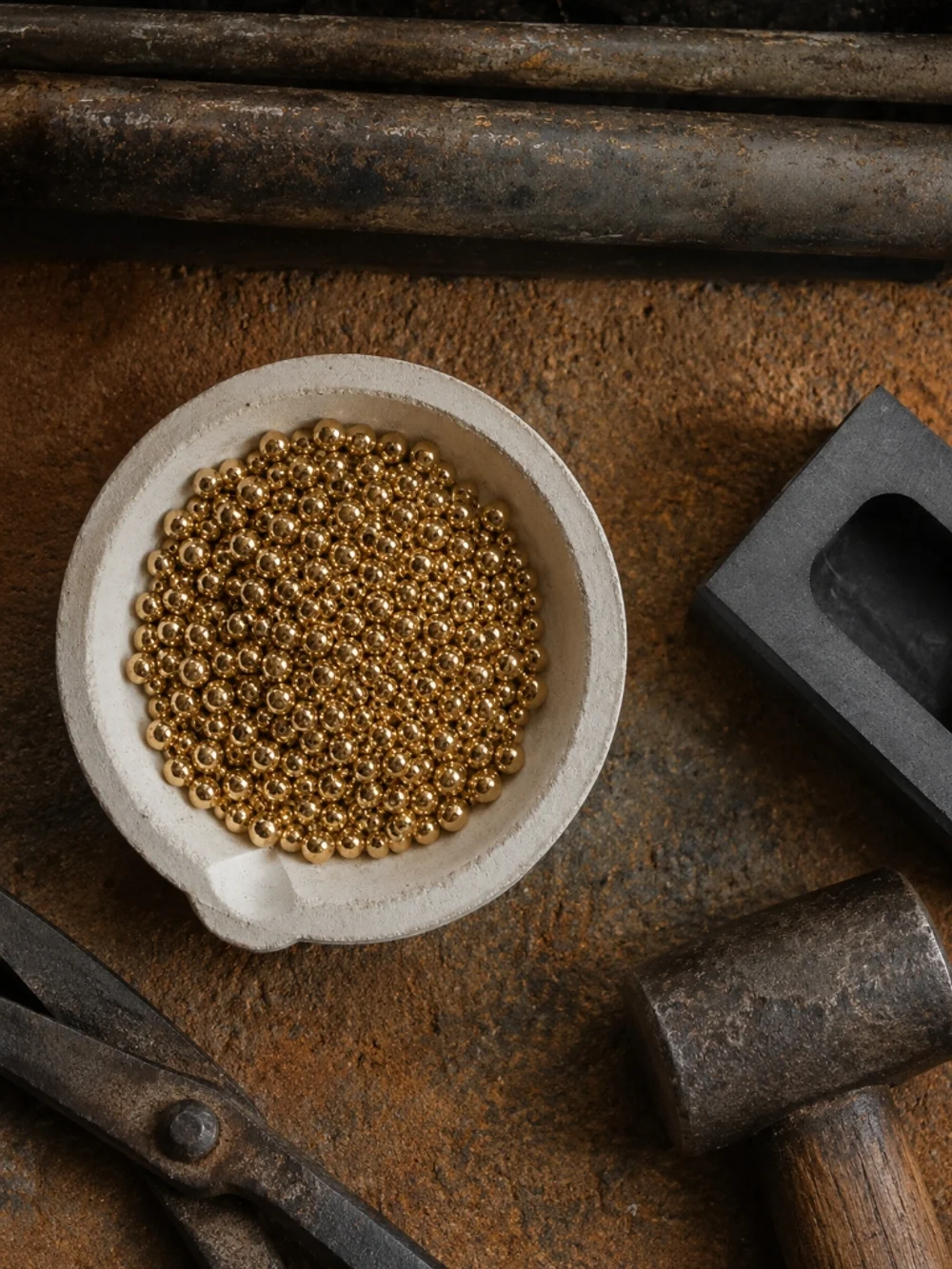 Brass Granules in Crucible and Traditional Smithing Tools